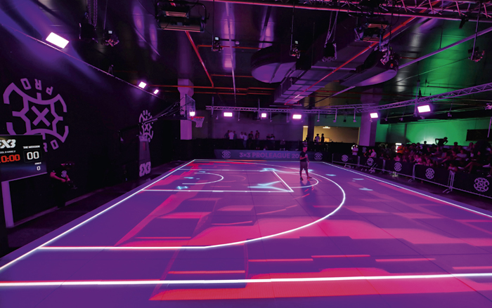 ASB’s LumiFlex floor at the 3X3 PRO league finals in Amsterdam.<br />Image: ASB GlassFloor