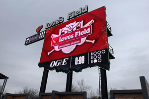 Oklahoma shaped Scoreboard at Love’s Field